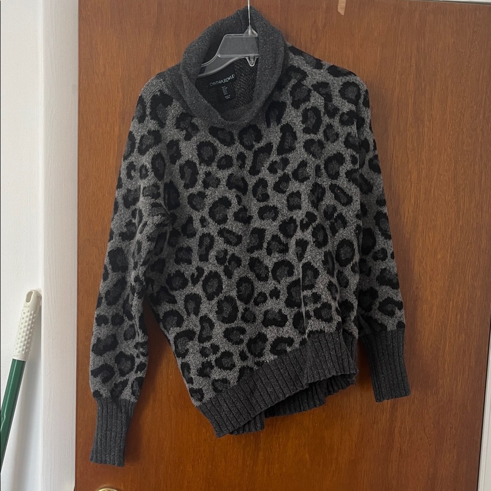 Cynthia Rowley Gray and Black Leopard Turtleneck Sweater